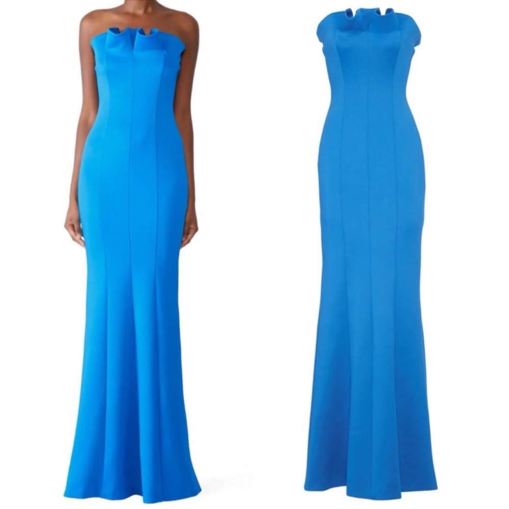 Black Halo Strapless Royal Blue Maxi Gown